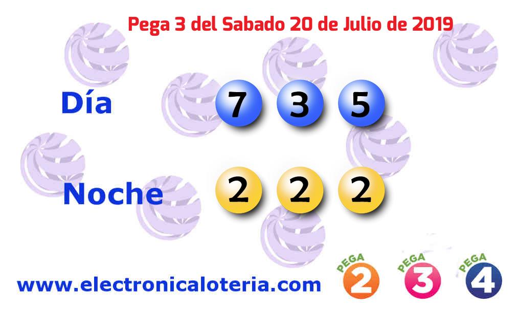 Pega 3 del Sábado 20 de Julio de 2019 Números ganadores