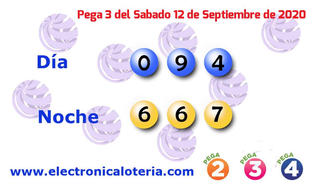 Pega 3 del Sábado 12 de Septiembre de 2020 Números