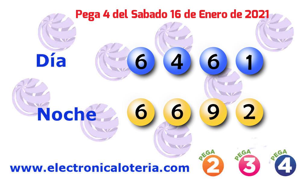 Pega 4 del Sábado 16 de Enero de 2021 Números ganadores