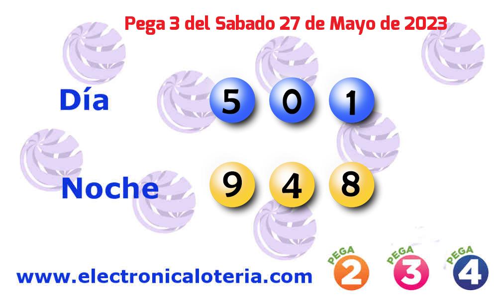 Pega 3 del Sábado 27 de Mayo de 2023